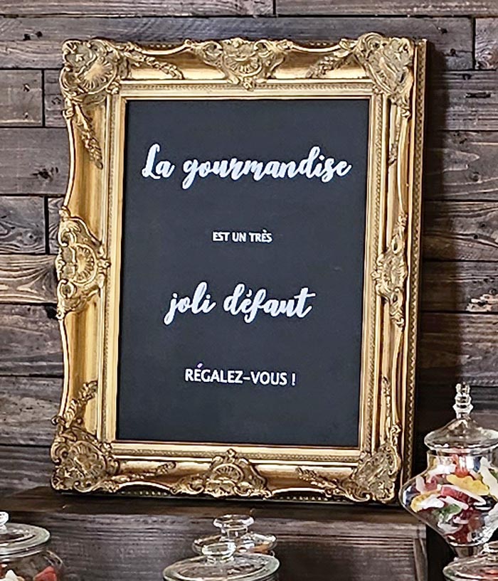 panneau gourmandise cadre déco mariage reception